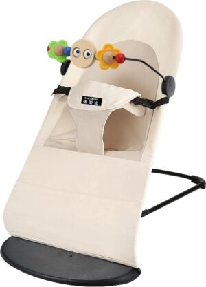 Amalee - Wipstoel - Babyschommel - Schommelstoel - Creme - Tot 20 kg - 0/36 maanden - Katoenen stof - Makkelijk schoon te maken - Niet elektrisch - 4 Schommelstanden