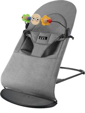 Amalee - Wipstoel - Babyschommel - Schommelstoel - Grijs - Tot 20 kg - 0/36 maanden - Katoenen stof - Makkelijk schoon te maken - Niet elektrisch - 4 Schommelstanden