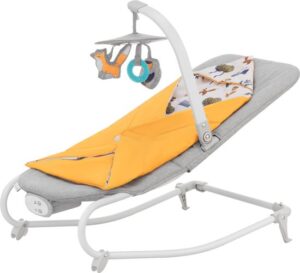 Kinderkraft FELIO 2 - Wipstoel en Ligstoel voor Baby's - 2-in-1 Schommelstoel met Muziek en Trillingen - Inclusief Verwijderbare Boog met Speelgoed, Slaapzak en Muggennet - Geschikt vanaf Geboorte tot 9 kg - Compact en Lichtgewicht - Geel