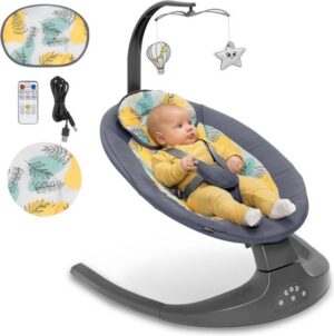 Luxe Elektrische Wipstoel – Schommelstoel – Elektrische Babyschommel – 12 Geprogrammeerde Melodieën – Stijlvol Design – Donkergrijs