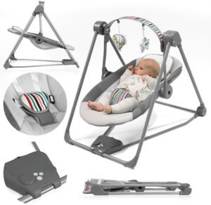 Lionelo Otto Wipstoel – Tot 9 kg – 5 Schommelsnelheden – Timer – Speelboog – Geluiden – Batterij/Netvoeding – Inklapbaar – Zachte Bekleding – 5-Puntsgordel – Hoofdkussen – Antislip – Contrasterende Details – Intertek Gecertificeerd
