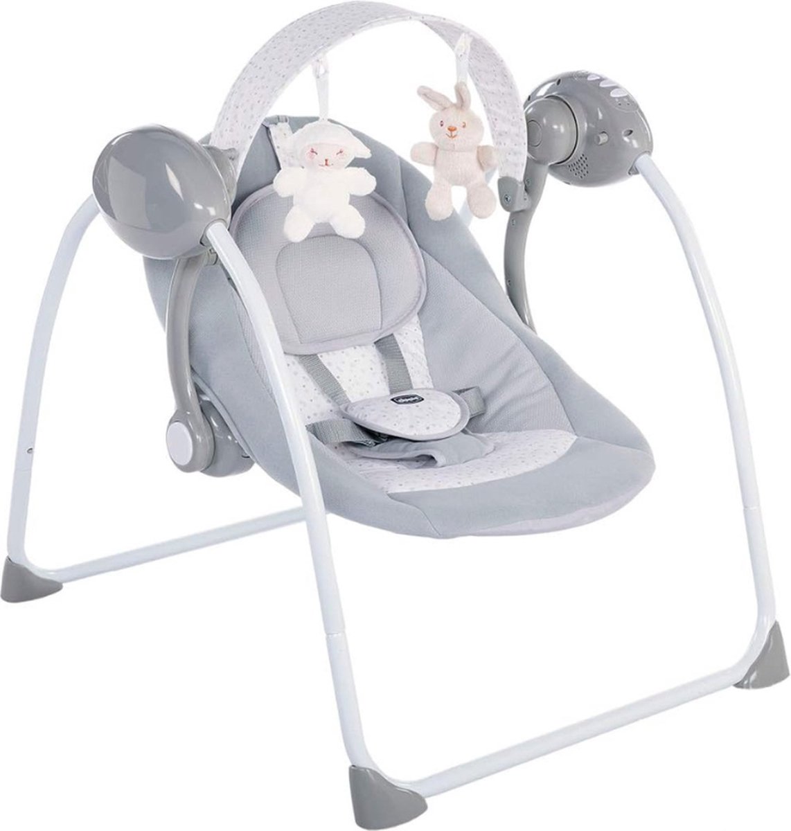 Wipstoel Elektrische Wipstoel voor Baby's vanaf 0 Maanden 5 Snelheden Speelboog met 12 Melodietjes en 2 Pluche Speeltjes Compact Opklapbaar Grijs