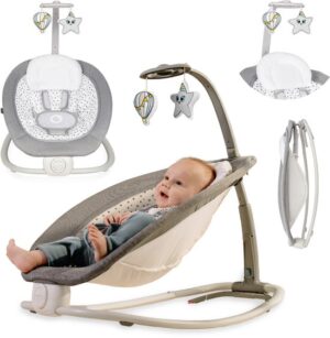 Lionelo Pascal – Wipstoel Schommelstoel – 5 Melodieën & Trillingen – 4-Standen Rugleuning – Interactief Speelgoed – 5-Puntsgordel – Wasbare Bekleding – Compact Opvouwbaar – Handmatig Schommelen – EN 12790